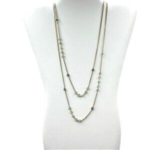 Givenchy Austrian Crystals & Faux Turquoise Stone 42" Silver Tone Chain Necklace